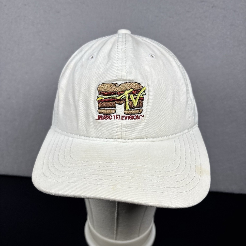MTV Cheeseburger Logo Dad Adjustable Strapback Hat‎ Cap Collectible White OSFM